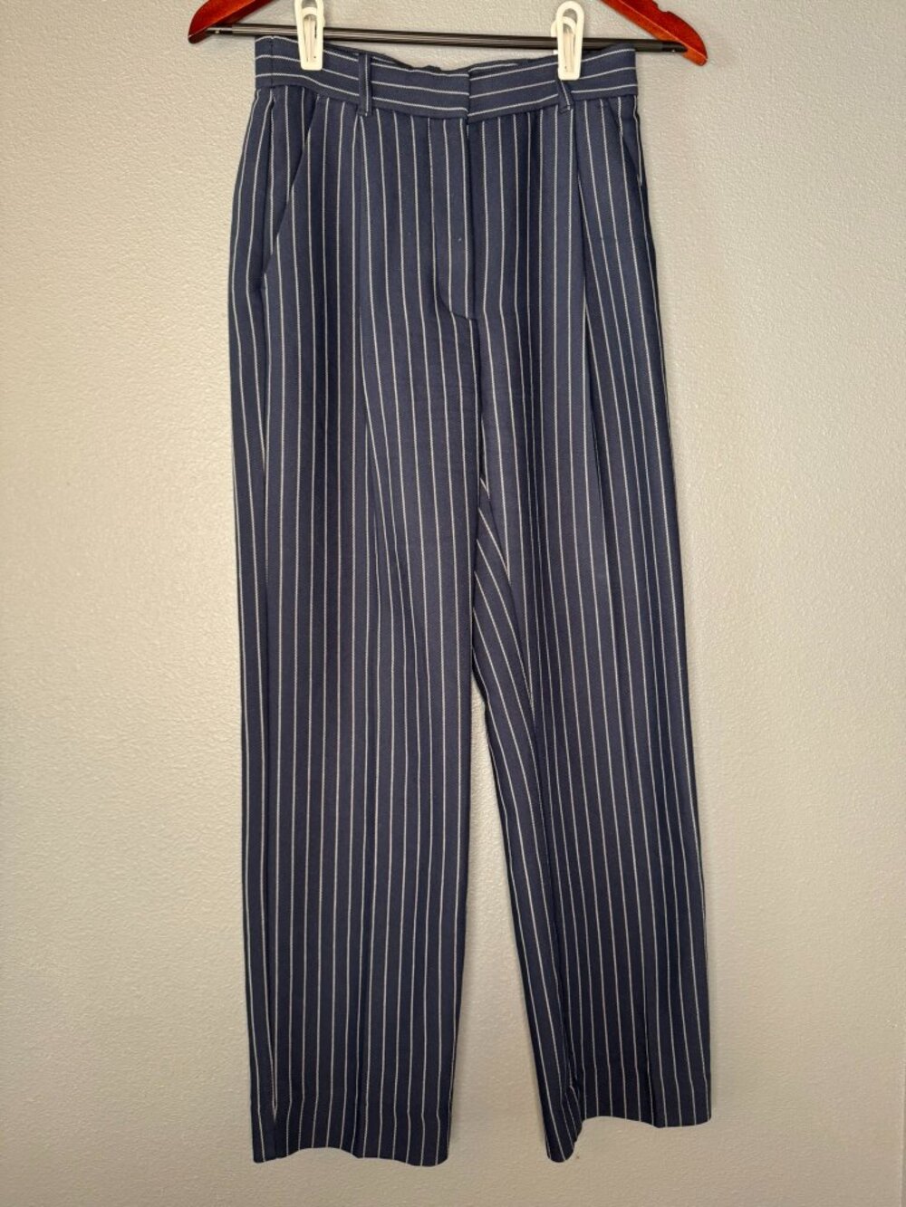 Abercrombie Navy Pinstripe Tailored Trousers 25 0 Straight Leg